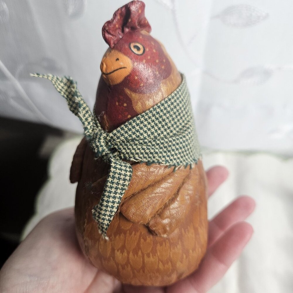 Primitive Folk Art Leather Chicken Bean Bag Figurine 5" tall Farmhouse Decor